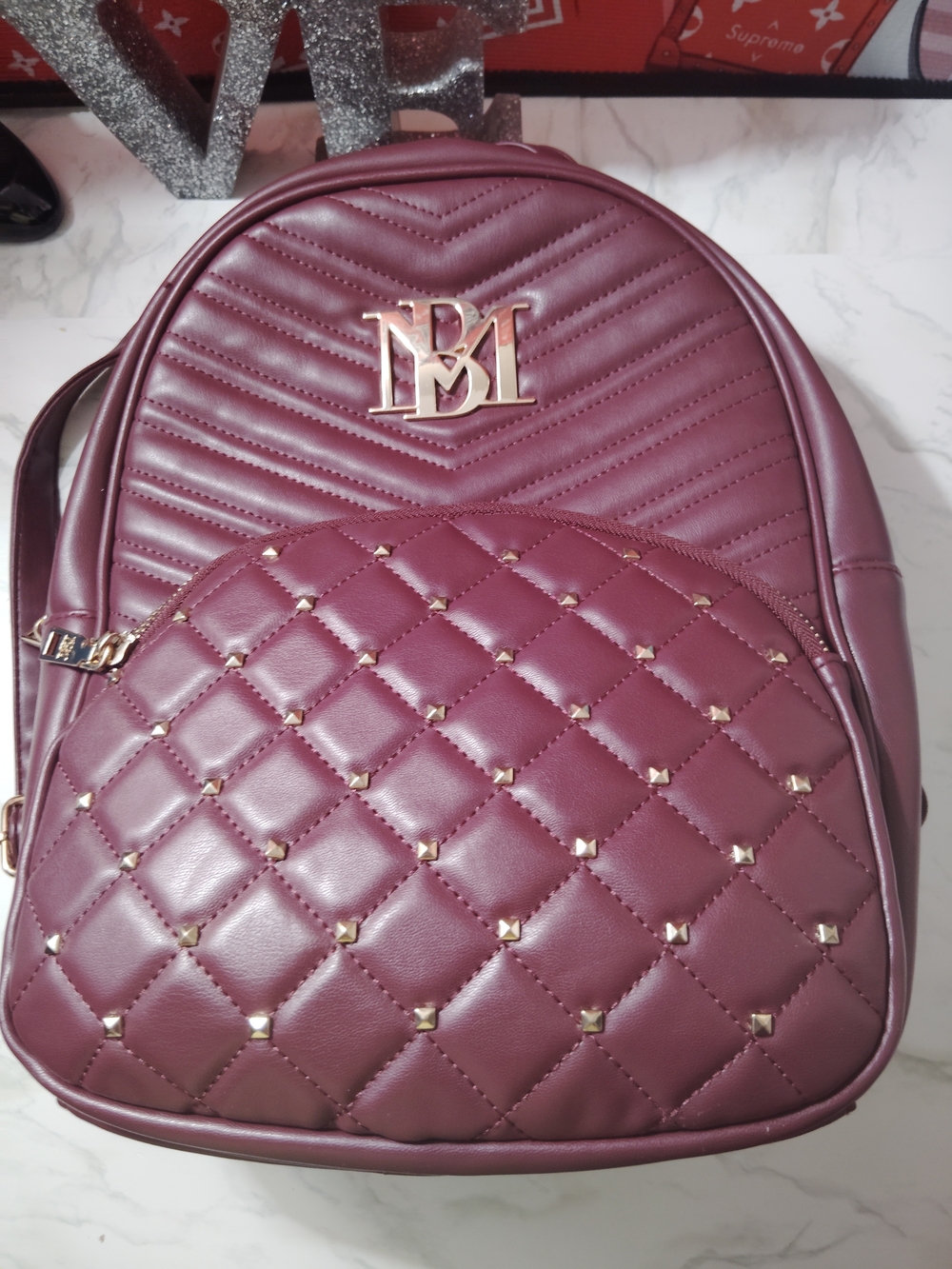 Badgley Mischka  Faux Leather Backpack - Burgundy